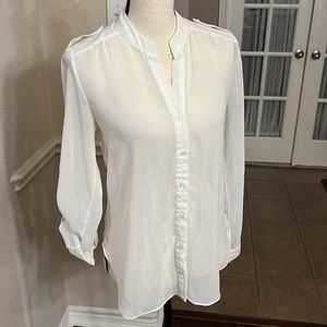 Lime blue cream sheer button down top shirt blouse Size S